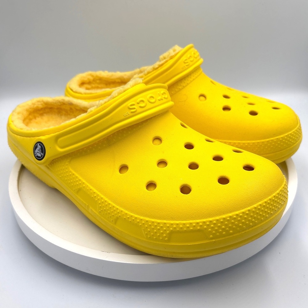 Crocs Classic Lined Clog M9 W11 Yellow Cozy Faux Fur Dual Comfort Slip On